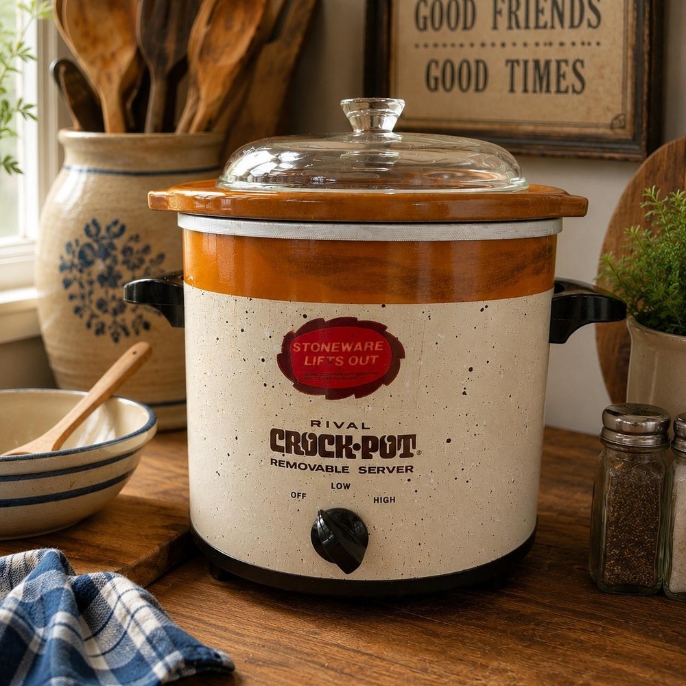 Vintage Rival Crock-Pot 3150 Stoneware Slow Cooker w/ Box, Cookbook & Manual Set